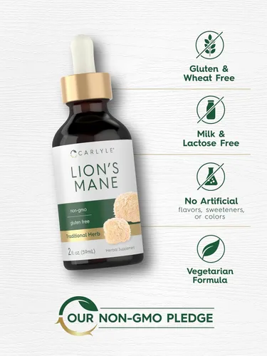 Miniatura 5 de Carlyle Extracto líquido de hongo de melena de leones 2 onzas líquidas Gotas de tintura Sin alcohol Suplemento vegetariano, sin OMG y sin