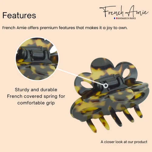 Miniatura 3 de French Amie Flor pequeña 2 1/4 pulgadas hecha a mano acetato de celulosa cubierta de pinza de resorte antideslizante agarre pinzas para el cabello