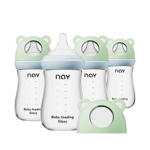 Miniatura 30 de yanyoyo Biberón de vidrio natural para bebés que amamantan, biberón anticólicos de 8 onzas con pezón de respuesta natural (M), transparente, cuello