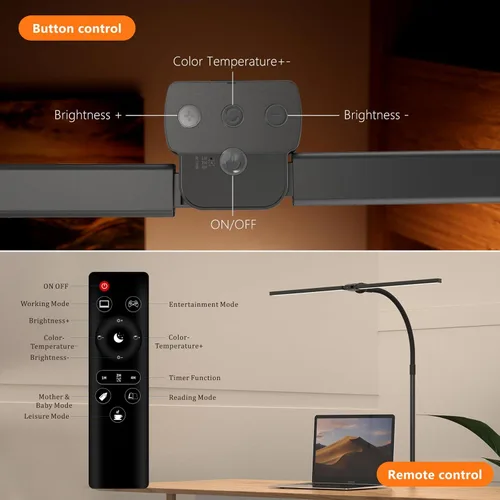 Miniatura 2 de Lámpara de escritorio para oficina en casa, luz de monitor de pantalla dual de 15 W con abrazadera, luz de computadora de cuello de cisne ajustable