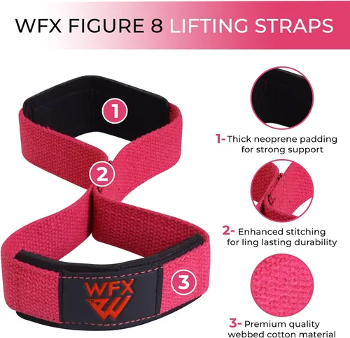Miniatura 2 de Correas de levantamiento de pesas acolchadas figura 8 muñequeras para hombres y mujeres, fitness, culturismo, entrenamiento pesado, levantamiento