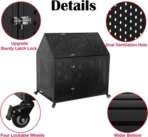 Miniatura 5 de Jaula indestructible para perros de 44 pulgadas, resistente y de alta ansiedad, a prueba de golpes, jaula de techo puntiaguda de metal para perros