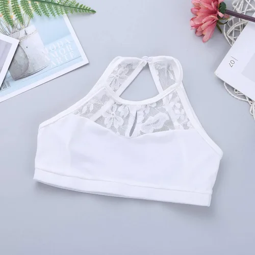Miniatura 6 de JEATHA Kids Girls Ballet Dance Disfraces de encaje floral sin mangas Crop Top con falda Bottoms Leotardo Dancewear
