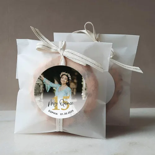Miniatura 4 de Andaz Press Paquete de 40 etiquetas redondas personalizadas de 2" para quinceañera, etiquetas adhesivas Mis Quince con foto personalizada para Mis