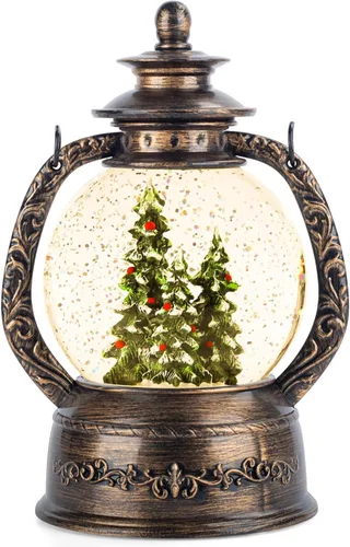 Miniatura 7 de Linterna de globo de nieve de tren rojo de Papá Noel, brillante, globo de nieve musical, decoraciones de Navidad, temporizador de 6 horas, funciona