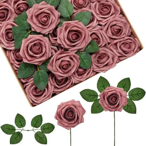 Miniatura 25 de InnoGear Flores artificiales, 100 rosas falsas de espuma blanca a granel con tallos para decoración, ramos de boda, centros de mesa, despedida