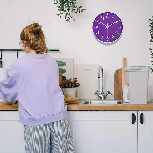 Miniatura 7 de JENLYSTIME Reloj de pared moderno con número 3D de 12 pulgadas para interiores y exteriores, esfera redonda brillante y colorida, cuarzo silencioso