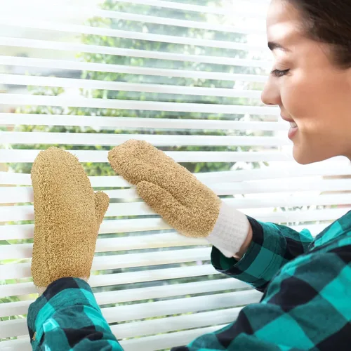 Miniatura 2 de BBTO 3 pares de guantes de microfibra con pulgar reutilizables para limpiar hojas de plantas, guantes lavables para limpiar el polvo para la ventana