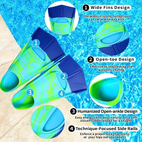 Miniatura 2 de Aletas de Natación para Niños, Aletas Cortas Cómodas para Natación de Vueltas y Entrenamiento para Niños, Niñas, Niños, Principiantes