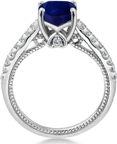 Miniatura 4 de Gem Stone King Anillo de compromiso de plata de ley 925 con piedra natal de 0.276 in y zafiro blanco creado Anillo de compromiso de boda