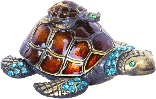 Miniatura 8 de YU FENG Figuras de tortuga para madre y bebé, cajas de joyería con bisagras coleccionables