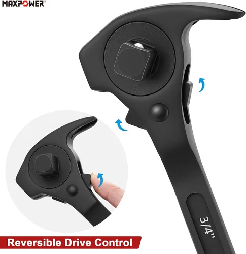 Miniatura 4 de MAXPOWER Llave de trinquete de andamio de accionamiento de 1/2" y 3/4", llave de podger con martillo de garra, palanca de palanca, barra de palanca