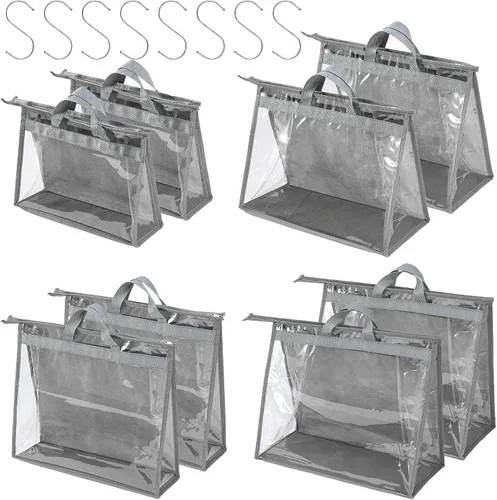 Miniatura 15 de Bolsas de Almacenamiento Transparentes para Bolsos Organizador de Armario, Bolsa de Almacenamiento Colgante con Cremallera para Bolsos, M Beige