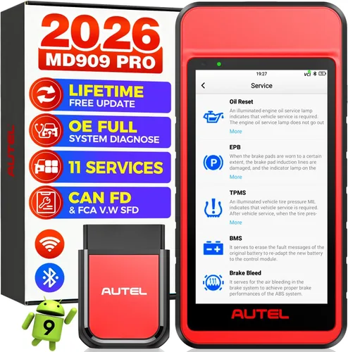 Autel Escáner MaxiDiag MD909 PRO OBD2, lector de códigos de automóvil MD909PRO 2026, herramienta de diagnóstico de todos los sistemas, 11 servicios