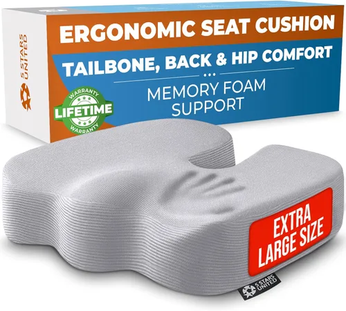 Miniatura 21 de 5 STARS UNITED Cojín de asiento para aliviar el dolor de coxis – Cojín grande de espuma viscoelástica para recuperación de coxis, cadera, ciática