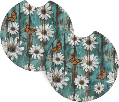Miniatura 19 de 2 posavasos de auto para portavasos de automóvil, antideslizantes, para automóvil, inserto, universal, para mujeres y hombres Estampado floral
