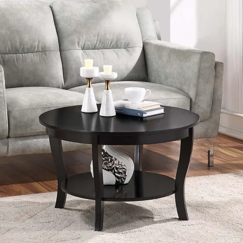 Miniatura 2 de HomeStock Global Greatness - Mesa auxiliar redonda con estante, acabado de madera, mesa de estilo clásico de transición, estantería espaciosa de dos