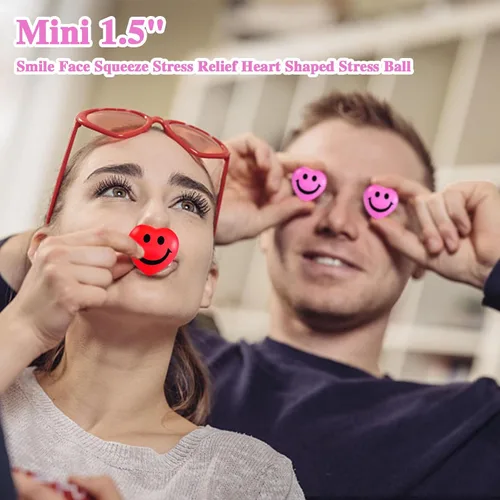 Miniatura 4 de 30 bolas de estrés con forma de corazón, mini bola sonriente de 1.5 pulgadas para aliviar el estrés en forma de corazón para juguetes de San