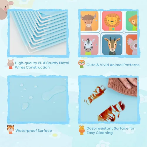 Miniatura 5 de Costzon Armario para Niños, Organizador de Almacenamiento Modular de Tocador de Dibujos Animados DIY con 12 Cubos y 2 Percheros para Colgar Ropa
