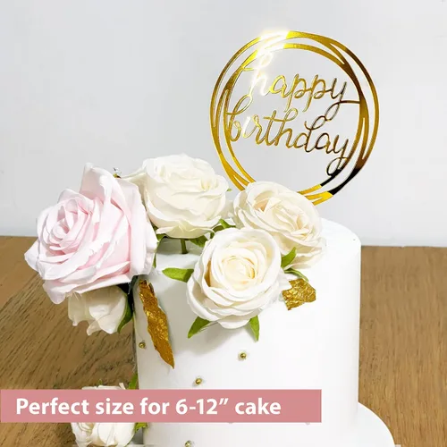 Miniatura 3 de Juego de 6 adornos dorados para tartas, purpurina de doble cara, adornos acrílicos para cupcakes de feliz cumpleaños, decoraciones de cumpleaños