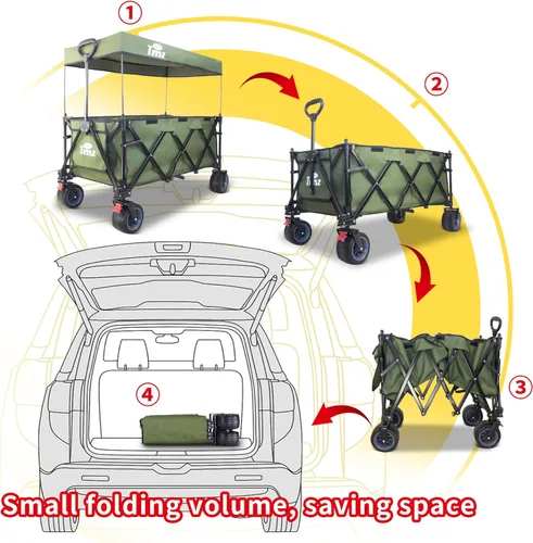 Miniatura 3 de TMZ Carro plegable de 445L extra grande para exteriores, carritos de servicio pesado plegables con ruedas grandes todo terreno, toldo y frenos