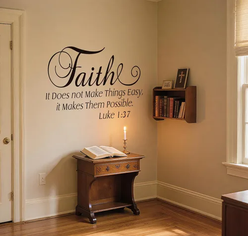 Miniatura 4 de Calcomanías de pared cristianas de Lucas 1:37, Faith It Does Not Make Things Easy It Makes Them Possible Bible Versículo Pegatinas de pared, citas