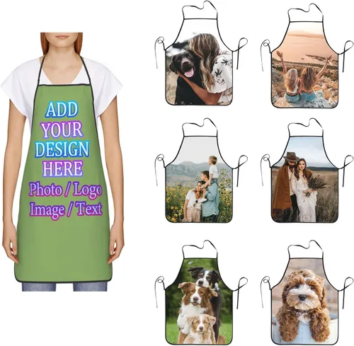Miniatura 44 de Delantal de cocina personalizado con logotipo de texto fotográfico, delantal unisex personalizado para camarero de restaurante para hornear barbacoa