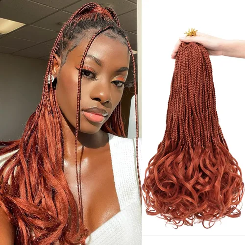 Miniatura 13 de Trenzas de ganchillo rizadas francesas de 22 pulgadas, 8 paquetes, trenzas de caja diosa grises para mujeres, de ganchillo pre-trenzadas con Trenzas