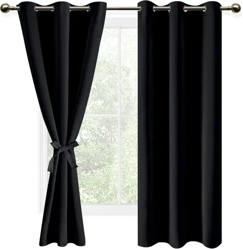 DWCN Cortinas Opacas Negras para Dormitorio Cosidas con Alzapaños - Cortinas de Ventana con Ojales de Aislamiento Térmico que Bloquean la Luz para