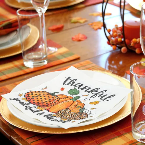 Miniatura 4 de 60 servilletas de papel de Acción de Gracias, servilletas de almuerzo de Acción de Gracias, servilletas de fiesta de calabaza de otoño, servilletas