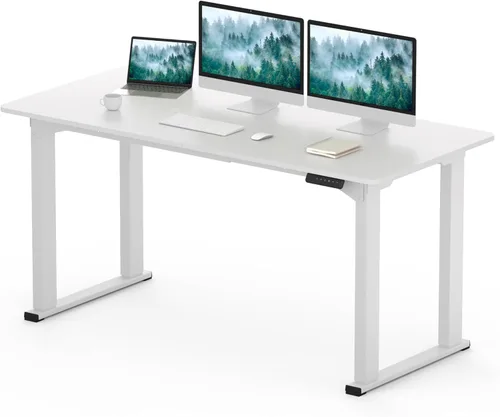 Miniatura 20 de SANODESK Escritorio de pie de 4 patas, escritorio eléctrico ajustable en altura con ajustes preestablecidos de memoria para oficina en casa, Blanco