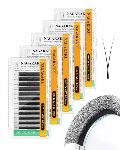 Miniatura 189 de NAGARAKU Extensiones de pestañas Double Tips 4D W, suministros con puntas dobles, gruesas con rizado D de 0.07 mm, bandeja mixta 8-15 mm, 0.07-D