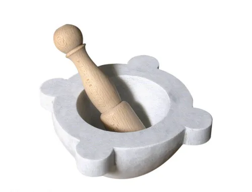 Mortaio da Cucina in Marmo Bianco con Pestello Legno Mortero de Mármol Blanco con Maja de Madera Home Vintage Design Made in Italy 7.9 in