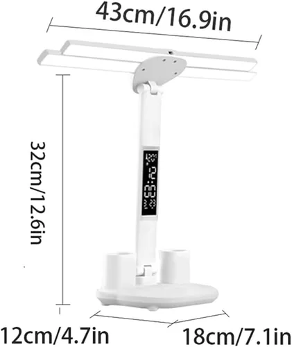 Miniatura 5 de Lámpara de escritorio LED con reloj, lámpara de estudio plegable, 3 modos de iluminación, lámpara de mesa regulable para cuidado de los ojos