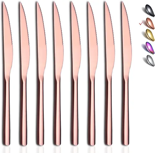 Miniatura 10 de HOMQUEN Cuchillos para carne, juego de 8 cuchillos de carne de acero inoxidable de alta calidad, juegos de cuchillos de carne, cuchillos alemanes