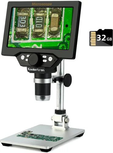 Miniatura 8 de Koolertron Microscopio digital de 12 MP de 7 pulgadas, aumento de 1200X, cámara USB 1080P, tarjeta TF de 32 GB, vista de PC, recargable, luces LED