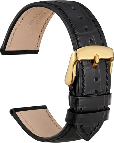 WOCCI - Correas para reloj de cuero italiano, grano de cocodrilo en relieve, elige color y ancho 14 mm 18 mm 19 mm 20 mm 21 mm 22 mm, Negro (hebilla