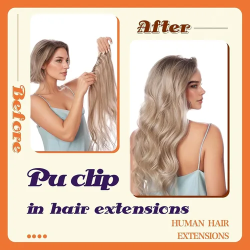 Miniatura 6 de Full Shine Extensiones de cabello humano con pinzas, cabello humano Remy invisible para mujer, color rubio platino, 20 pulgadas, 8 unidades, 4.23 oz