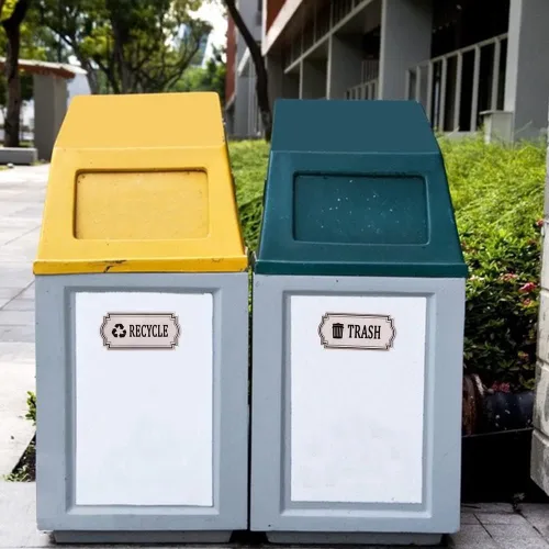 Miniatura 5 de Paquete de 4 calcomanías de reciclaje y basura, símbolo del logotipo de reciclaje y basura, calcomanías de vinilo impermeables para botes de basura