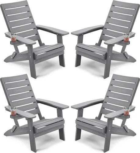 Miniatura 15 de YEFU Sillas Adirondack plegables para exteriores: silla de gran tamaño para hoguera resistente con respaldo de arco cómodo y soporte para tazas