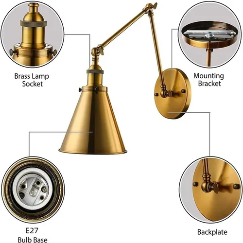 Miniatura 6 de LED Wall Sconce Nordic Gold Folding Lamp Retro Industrial Home Decor Restaurant Coffee Shop Milk Study Light