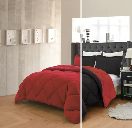 Miniatura 4 de Empire Home Juego de edredón reversible y fundas de almohada de 3 piezas en 10 combinaciones de colores, alternativa al plumón (negro/gris, King)