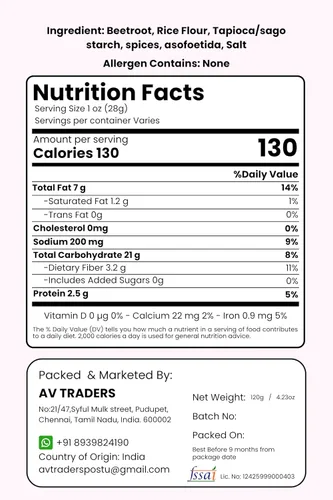 Miniatura 2 de Raen Haven Chips de remolacha Vathal – 4.23 oz – (120 gm) Frituras de remolacha secadas al sol Bocadillo tradicional del sur de la India Sin