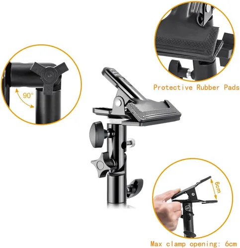 Miniatura 2 de 2 soportes de abrazadera de metal resistente con soporte de luz de 5/8 pulgadas, abrazadera reflectora con orificio para paraguas y montaje