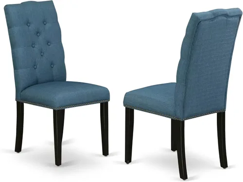 Miniatura 12 de East West Furniture ELP6T35 Elsa Parson - Juego de 2 sillas acolchadas de tela de lino con ribete de clavos y botones copetudos, color negro Alambre