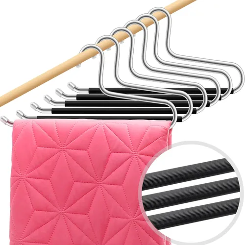 Paquete de 6 perchas para mantas, perchas antideslizantes que ahorran espacio de acero inoxidable resistentes, organizadores de armario mejorados y