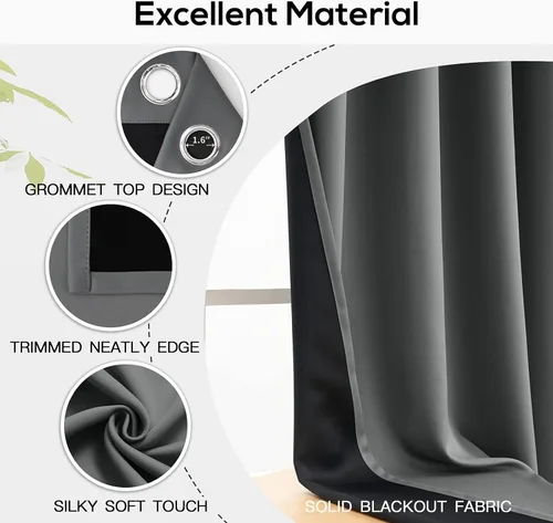 Miniatura 55 de Yakamok Cortinas negras, cortinas de ventana con aislamiento térmico y eficiencia energética para dormitorio, cortinas opacas completas y cortinas