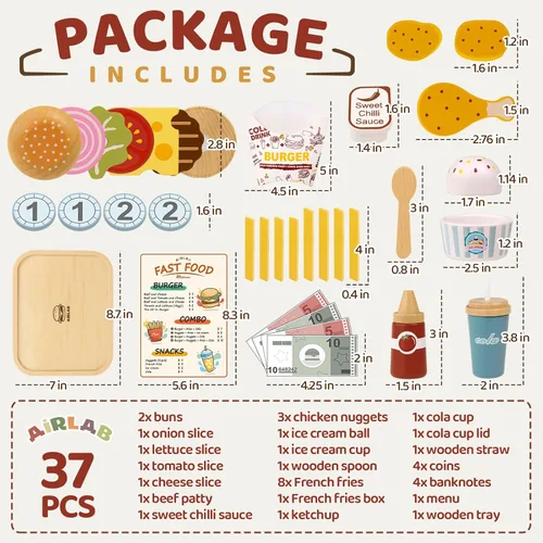 Miniatura 2 de Juguetes de comida de madera para niños pequeños, juegos de simulación de 3 a 5 años, accesorios de cocina de juguetes educativos de madera, regalo