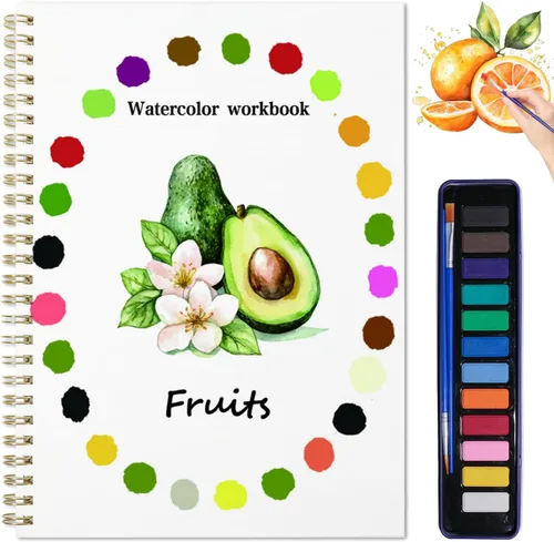 Libros de trabajo de acuarela Libro para colorear, juego de pintura de acuarela de 12 colores con pincel de pintura, kit de pintura de acuarela apto
