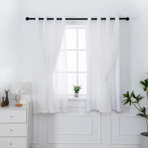 Miniatura 18 de INLINAS Cortinas opacas beige con superposición transparente, paneles térmicos y de reducción de ruido con ojales en la parte superior